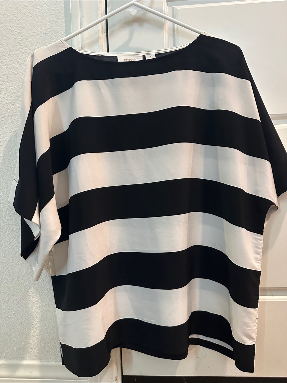 Chico's Black and White Wide-Stripe Tunic Top